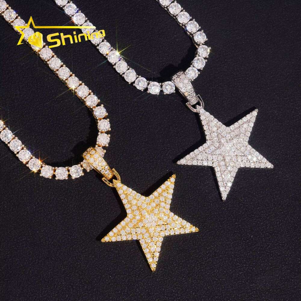 Hip Hop Iced Out Star Sterling Sier Gold Plated Moissanite Pass Dia Test Charm Pendant