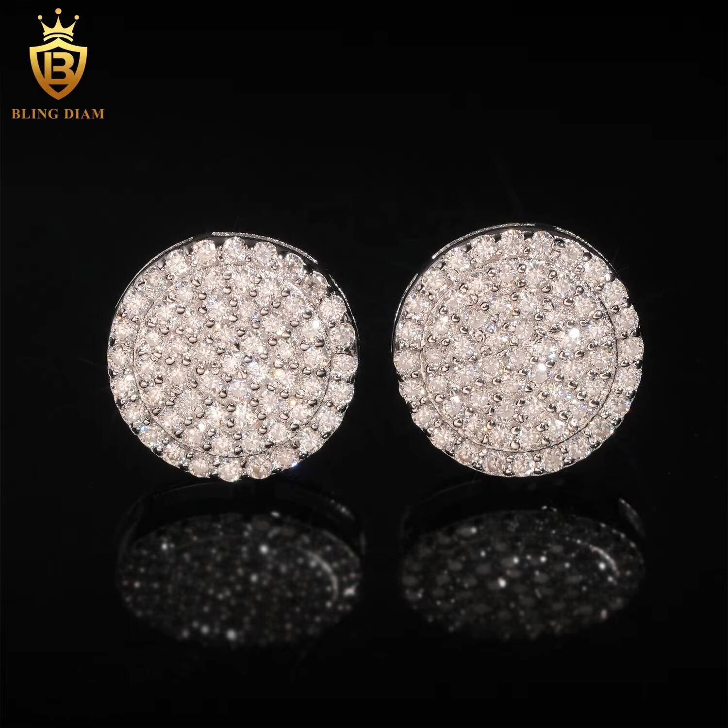 Fashion Jewelry Hip Hop Iced Out Moissanite 925 Sterling Silver Gold Plated Stud Earrings