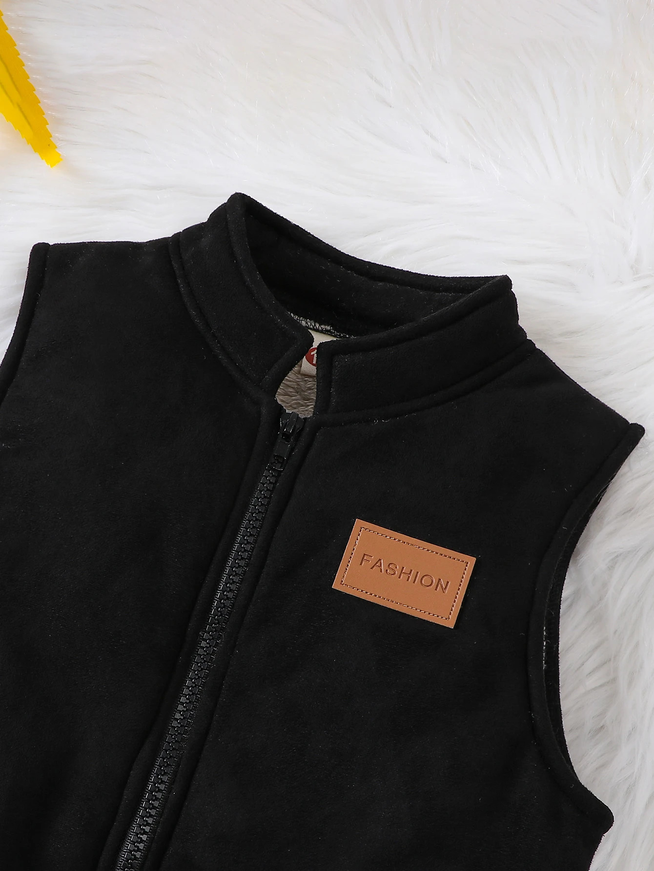 Boys fashionable casual with thick leather fleece stand up collar zipper vest winter 250811