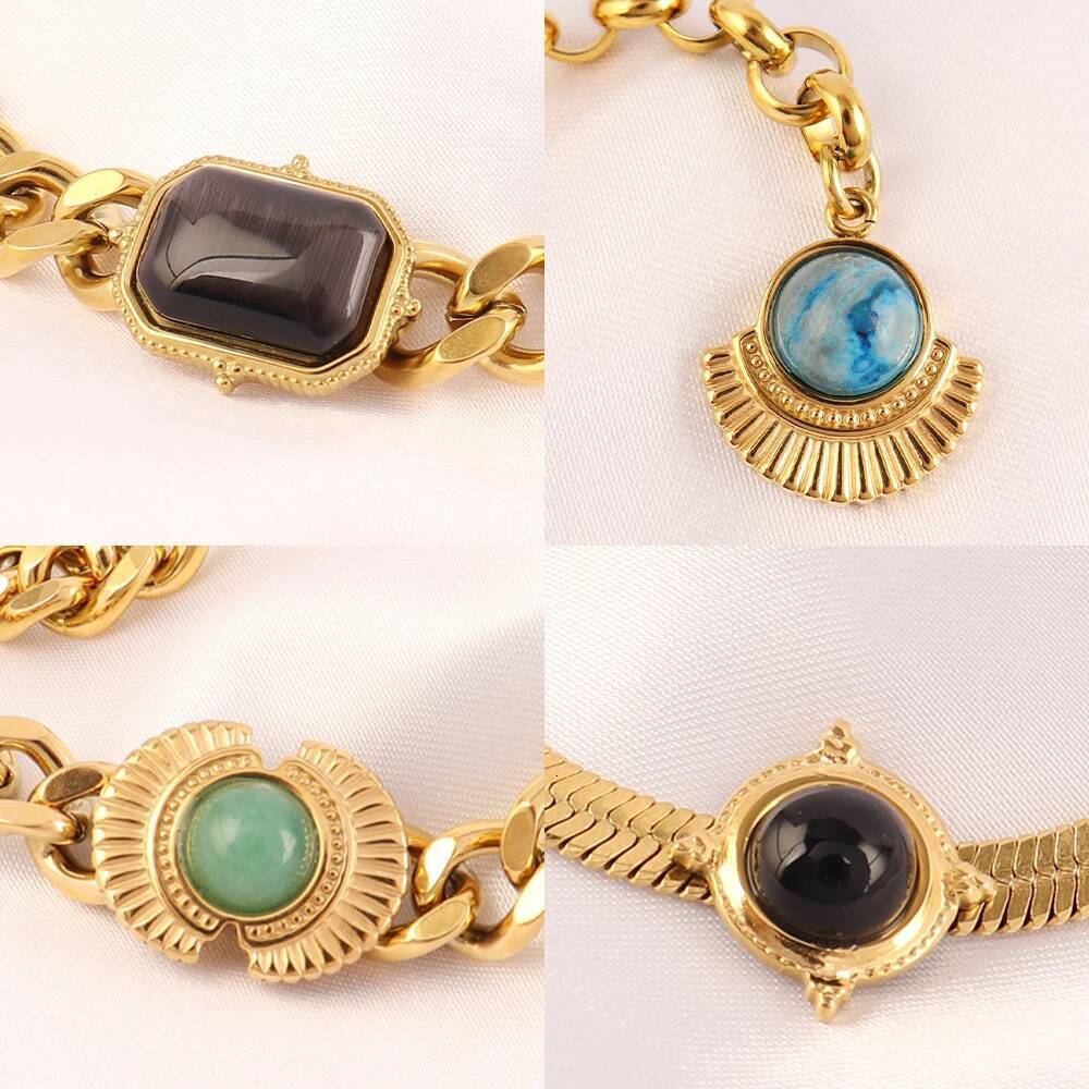 316L Stainless Steel Natural Stone Bracelet For Women Fashion Turquoise Pendant Chain Bracelets Jewelry Gift