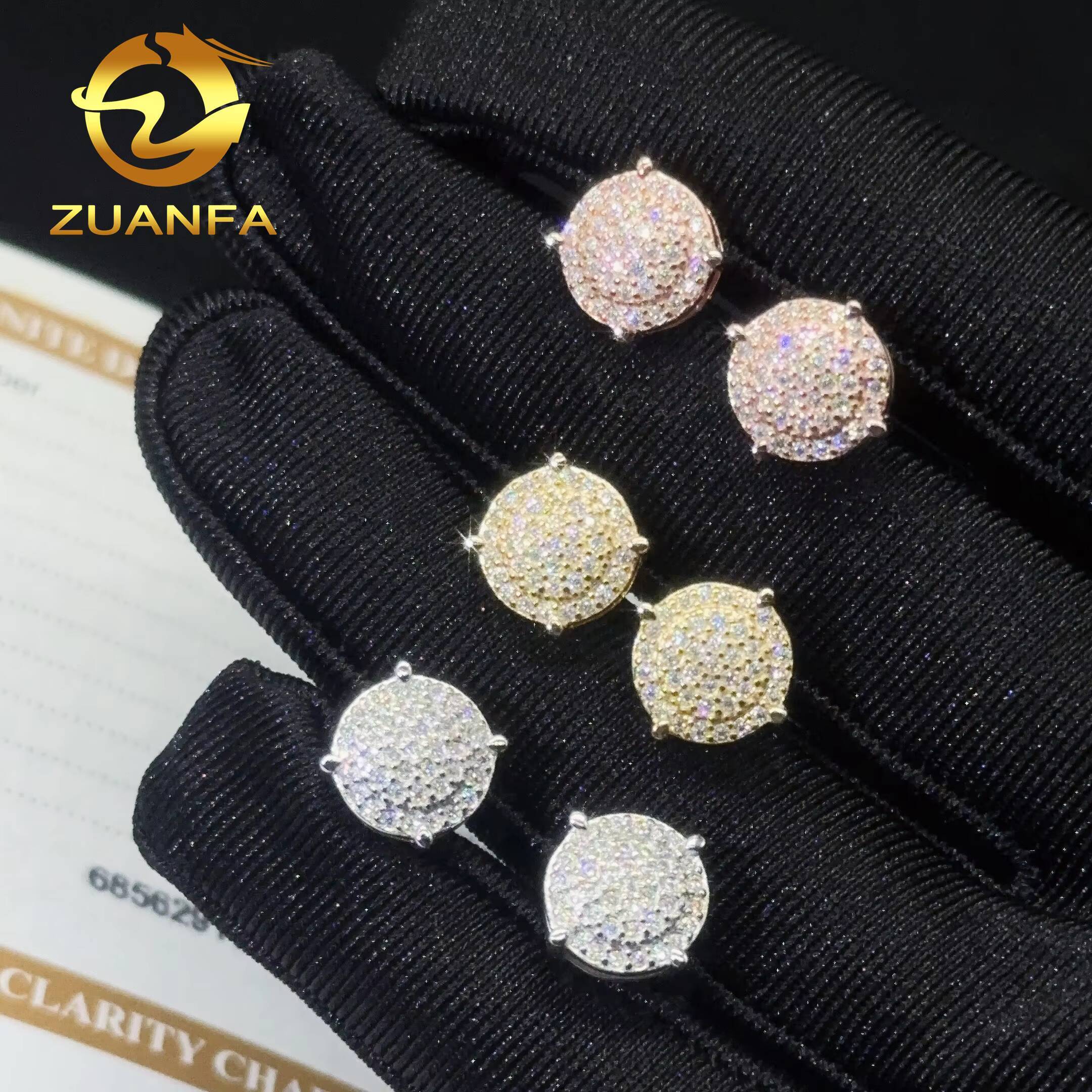 Moissanite Earrings 18k Gold Plated Hip Hop Jewelry 4 Prong Full Diamond Stud Earrings 925 Silver Rapper Ear Ring