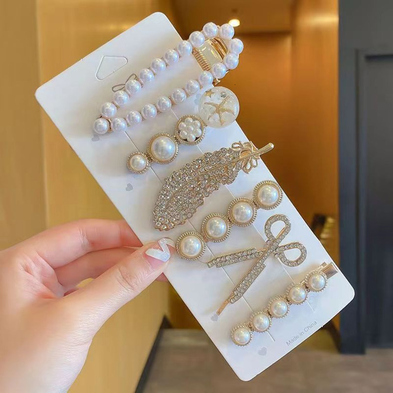 Korean Style Feather 6-Piece Set Simple Side Front Hairpin One-Word High-End Feel Girl Bangs Clip Hair Accessories