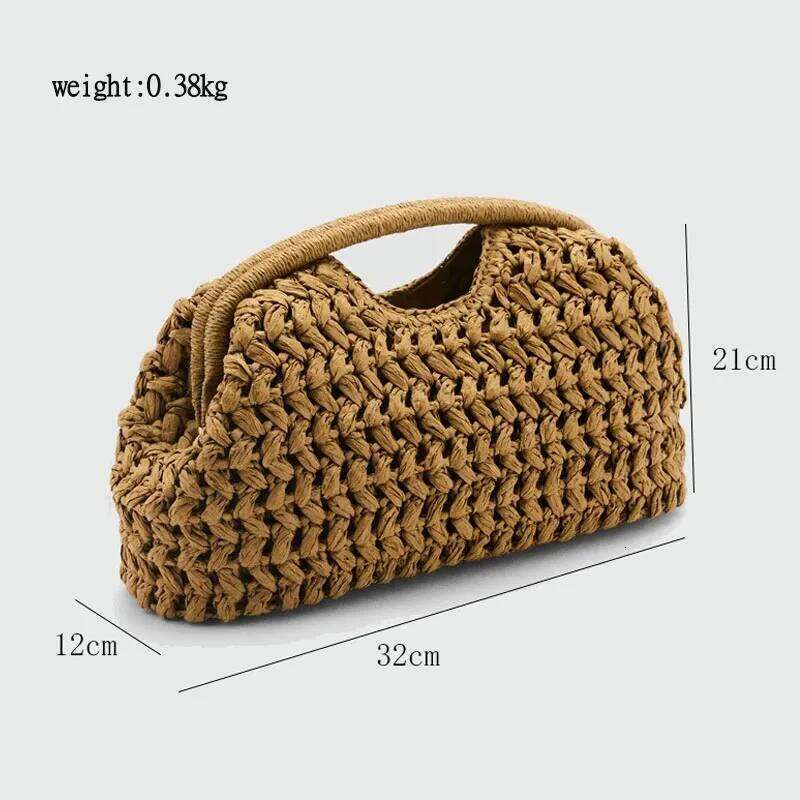 Summer New , Women's Straw Woven Handbag,Fashionable Raffia Clutch Bag Beach Travel Vacation Evening Elegant Purse
