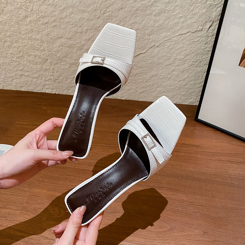 Fashionable Ladies Pointed-Toe High Top Footwear: Exclusive Design Square-toe Click-Thru Strappy Pumps