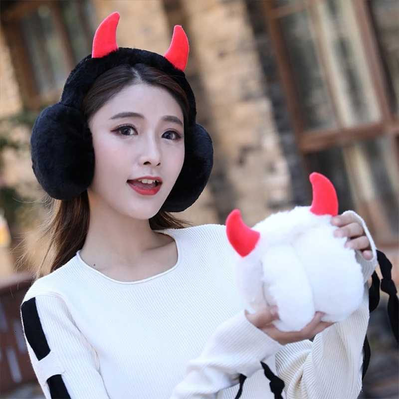 Women Soft Plush Earmuff with Horns Girls Cute Winter Adjustable Ear Muffs Female Foldable Outdoor Cycling Ski Ear Warmers XJ250812