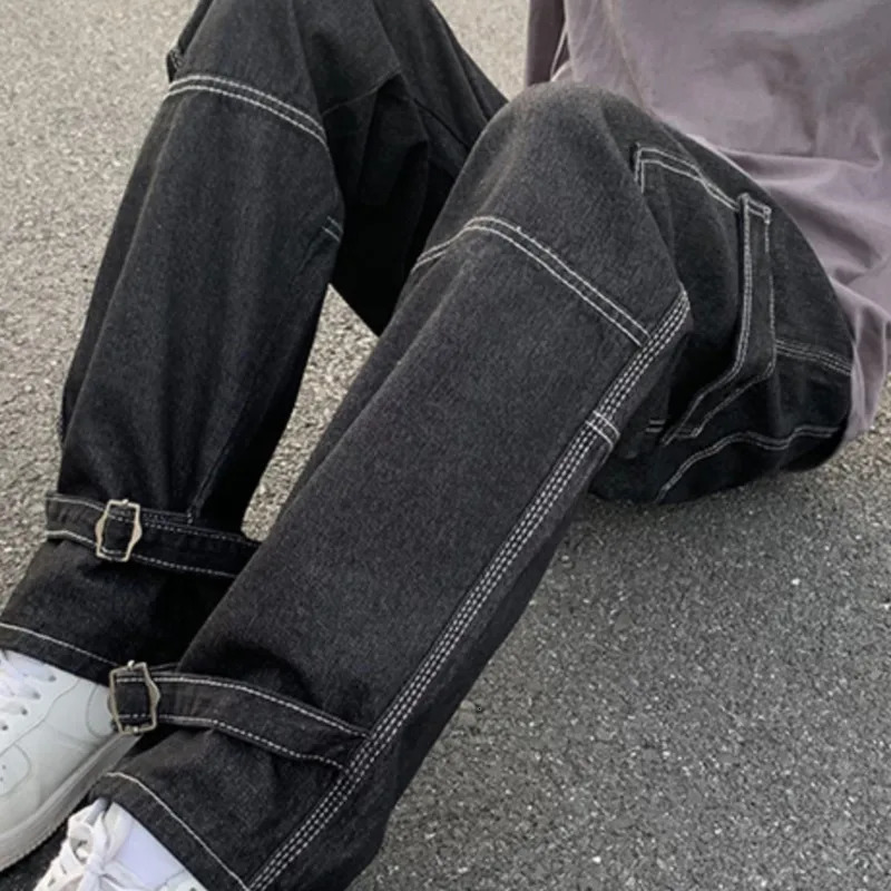 Cargo jeans Men Wide Leg Jeans Hip Hop Casual Mens Straight Baggy Denim Pants Streetwear Skateboard Pant Neutral Trousers 250811