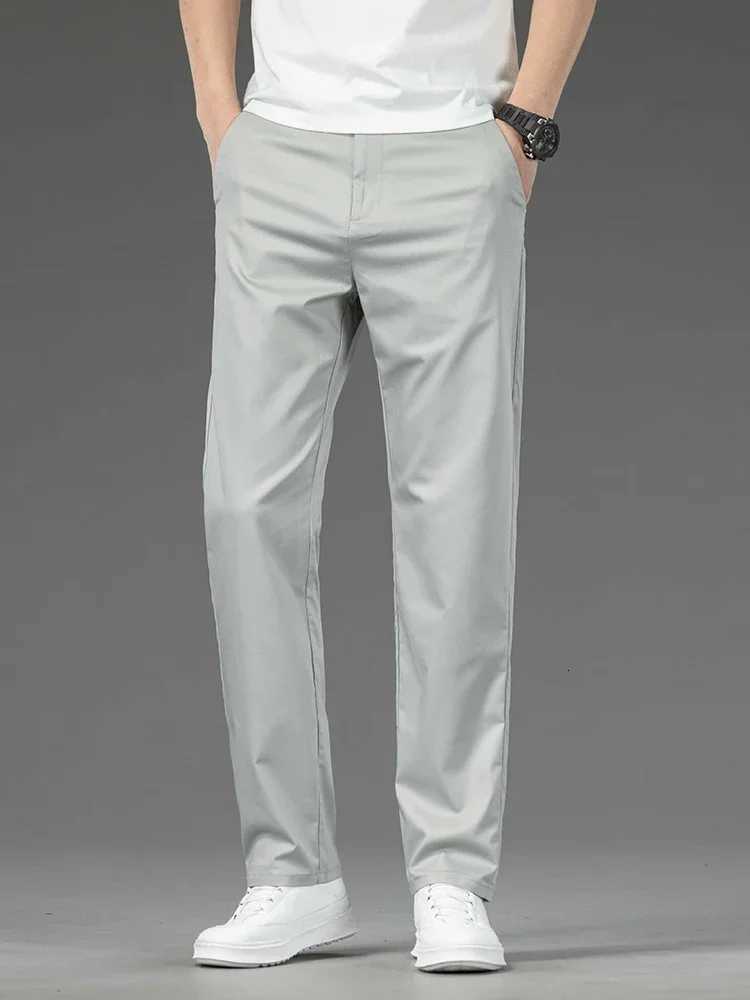 Thin Men Bamboo Summer Pants Casual High Quality Business Classic Fashion Stretch Slim Formal Straight Trousers Black Gray Khaki W250812