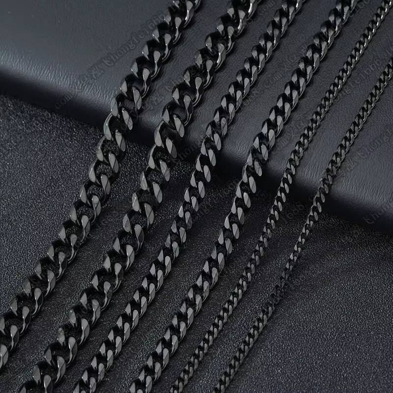 gold plated necklaces Tone Solid Metal Collar Basic Punk Carved Stainless Steel Curb Link Cuban Chain Necklace