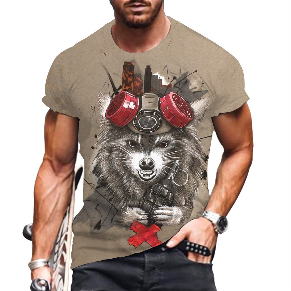 New Pattern Little Raccoon Print Fashion Street Trend Sports Style 3D T-Shirt Men's Short Sleeve