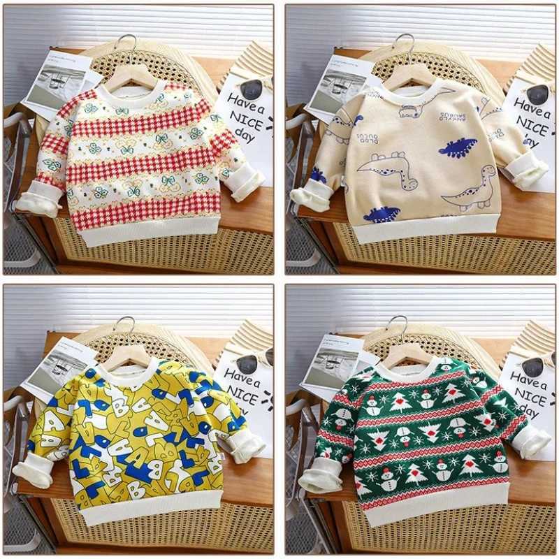2025 Winter Children Tops Plus Velvet Sweater for Kids Thicken Warm Boys Sweatshirts Girls Pullover Christmas Baby Outerwear S251027{category}