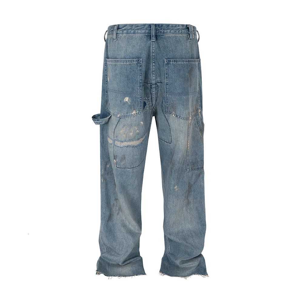 High Street Hole Distressed Splashed Ink Baggy Jeans for Men Straight Ripped Casual Loose Denim Trousers Oversized Unisex Cargos X250812