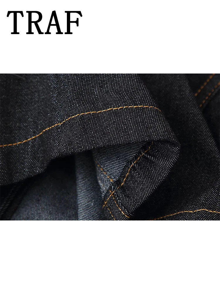 TRAF Womens Denim 2 Pieces Outfit Office Shirt Pants Set Long Sleeve Single-Breasted Coat Long Pants Casual Women Sets 250806