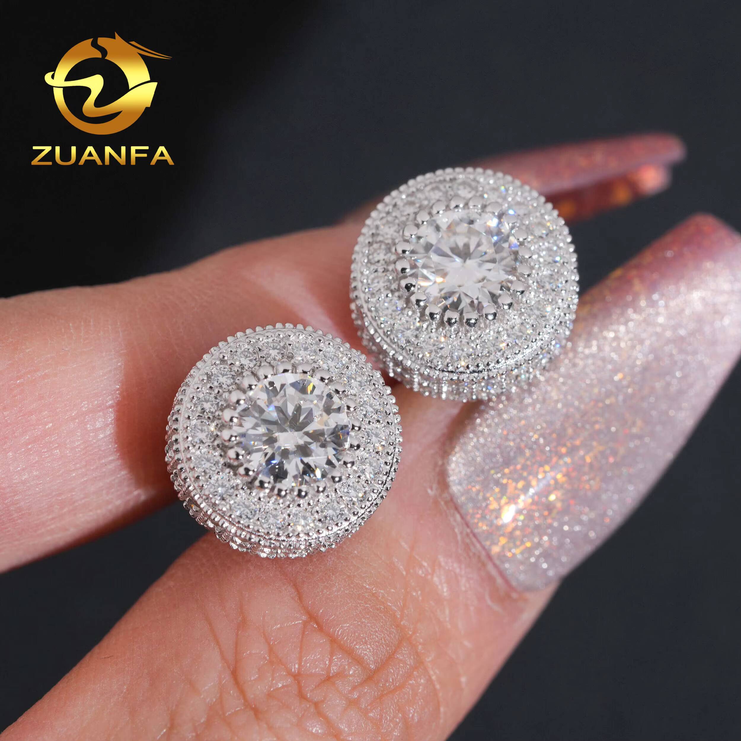 Fashion Hip Hop Earrings Fully Moissanite Diamond 925 Sterling Silver Iced Out Men Moissanite Earrings Screw Back