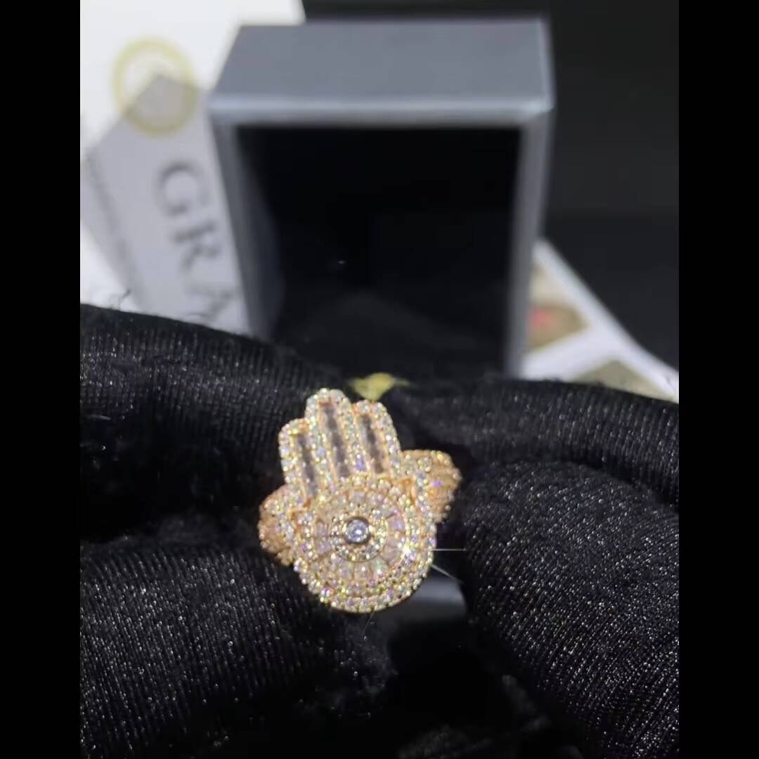 New Arrivals Mens Hip Hop Fashion Jewelry 925 Sterling Silver Iced Out Hamsa Hand Rings with VVS Moissanite Diamond Mens Style