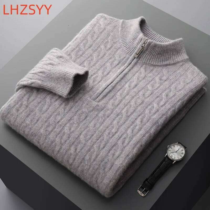 LHZSYY 2022 Winter 100% Cashmere Sweaters Men's New Thicken Twist Tops Zipper Collar Base Shirts Youth Large Size Knit Pullovers 250812