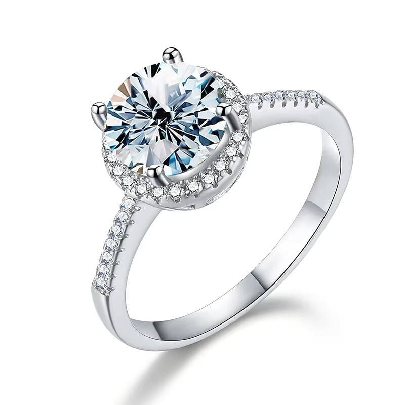 Brilliant Round Cut Single halo Diamond Moissanite Ring 925 Sterling Silver Gra Vvs for Women Engagement Jewelry