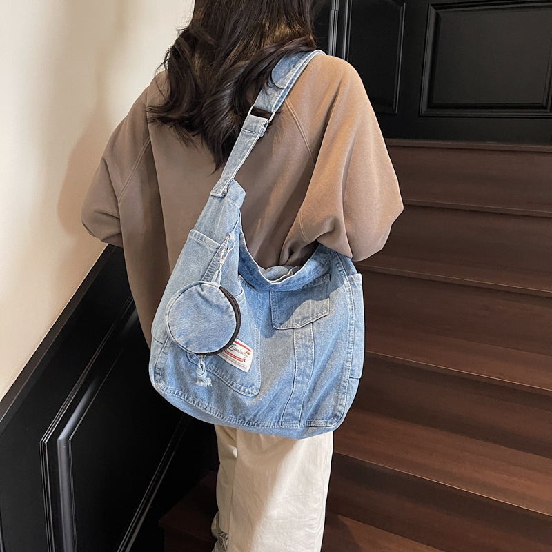 Denim Women New Casual Simple Shoulder Large Capacity Class Tote Bag