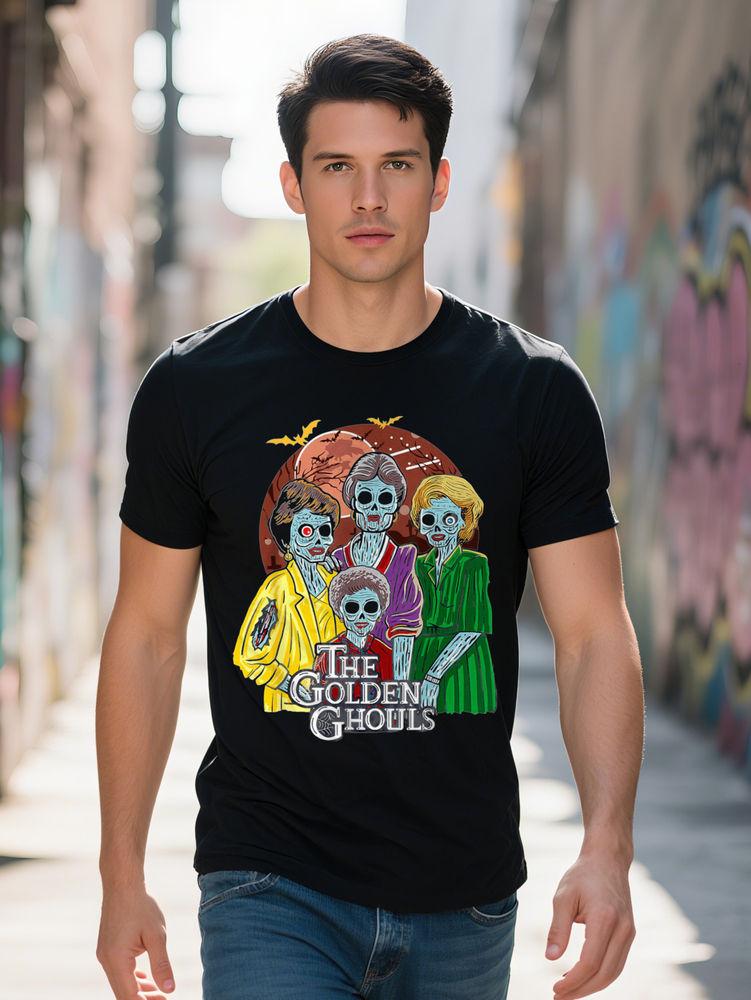 The Golden Ghouls Halloween Selected Pure Cotton Interesting Design DIY Short Sleeve T-Shirt for Men Soft Breathable