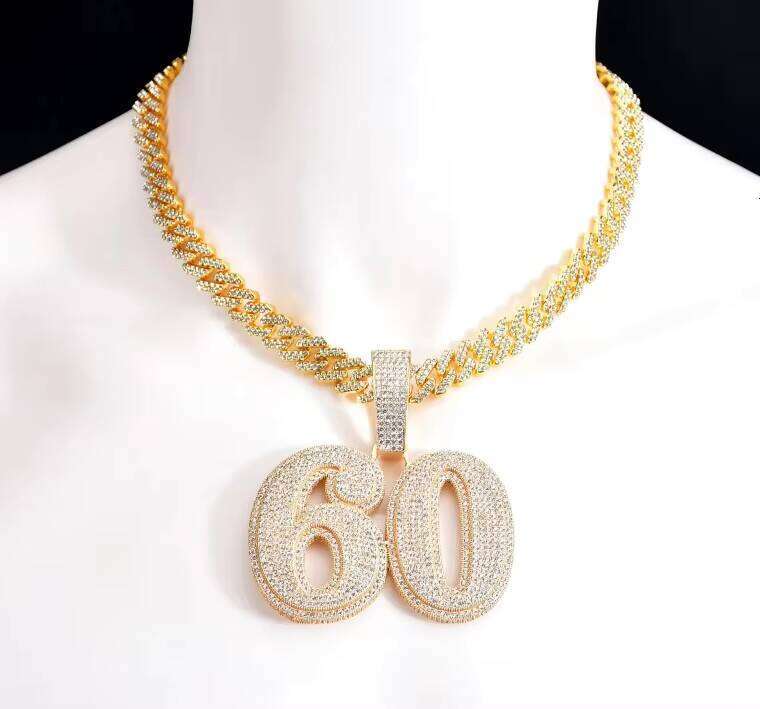 Hiphop Sterling Sier Gold Plated VVS Silicon Stone Number Letter Name Iced Out Pendant