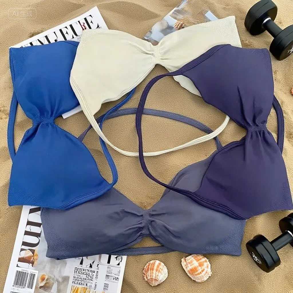 2025 Strappy Sports Bra Seamless Women Suspender Padded Halter Gym Design Sense Top Bra Fitness Scratch Workout Vest Z250812