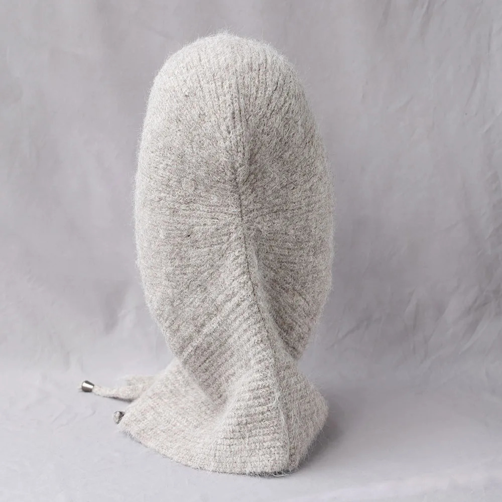 Unisex 100%Wool Knitted Balaclava Winter Ear Face Neck Protect One-Piece Scarf Hat Soft Warm Hooded Beanies Twist False Collar 250808