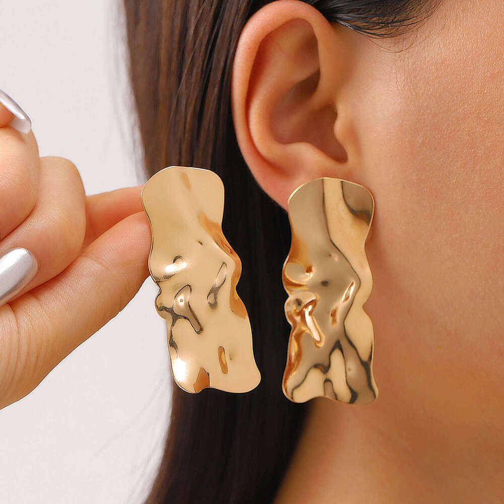 Exaggerated Metal Lava Wrinkle Texture Stud Irregular Geometric Earrings for Women