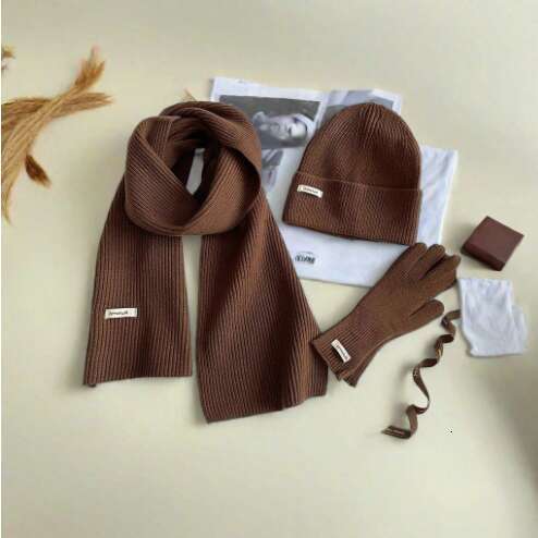 beanie cap Burgundy Scarf Hat Two-Piece Anti-Frost Gloves Christmas Gift Student Warm Three-Piece Set