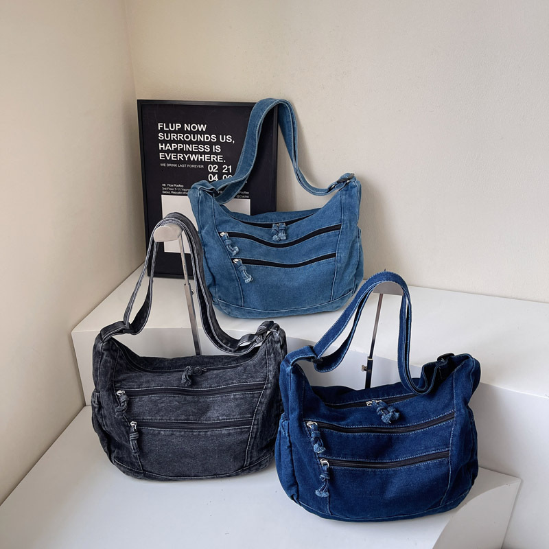 INS Denim Crossbody Women, Large Capacity Artistic Shoulder for Men, Student Class Lazy Style Dumpling Bag