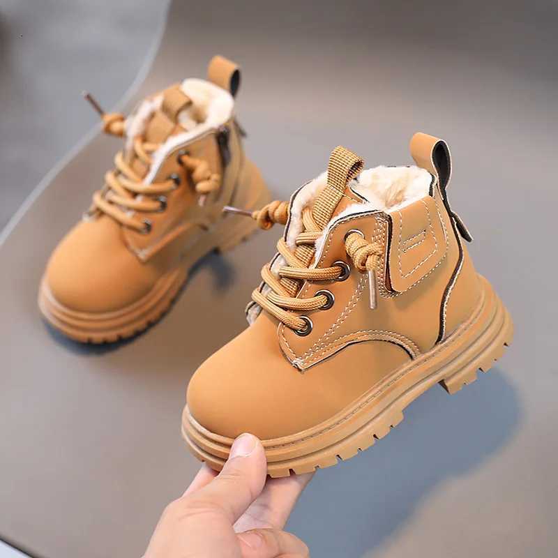 New Childrens Fashion Boots Winter Thickened Boys Girls Anti Slip Warm Leather Boots Side Zipper Solid Color Kids Casual Shoes XJ250812