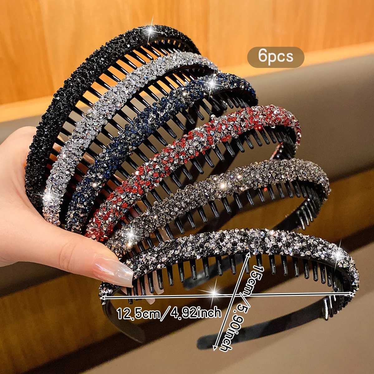 6 trendy rhinestone bands with teeth and anti-slip hair clips suitable for daily use as hair accessories X250812