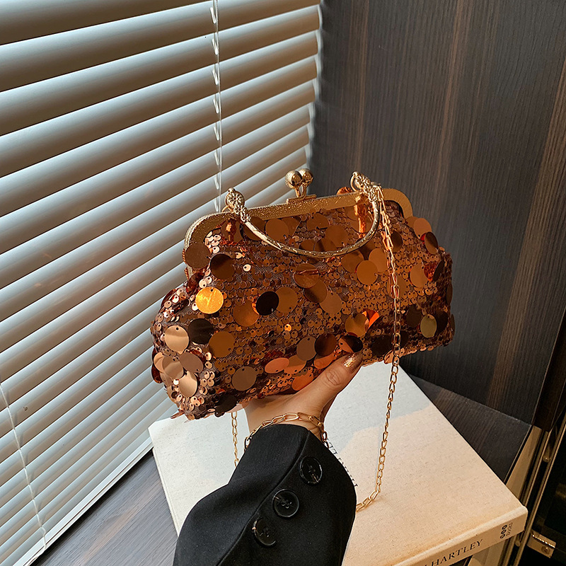 New Sequin Evening Personality Stylish Chain Clip Shoulder Crossbody Clutch Bag for Women ddmymarket