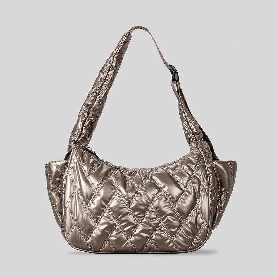 Fashion Quilted Padded Halfmoon Designer Solf Nylon Puffer Women Shoulder Bags Sier Lady Handbags Casual Hobos Bag 2025