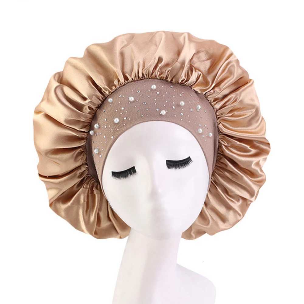 New Satin Sleep Cap Rhinestone Sleeping Bonnet Women Hat Night Hair Care Salon Shower Makeup Headband Muslim Hijab Head Cover XJ250812