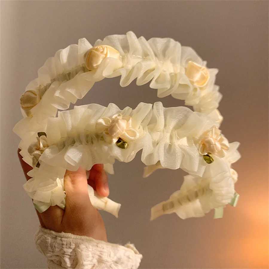 New Fashion Mesh Rose Band for Women Childrens Summer High Cranial Top Fold Band Wide Edge Hair Accessories Band X250812