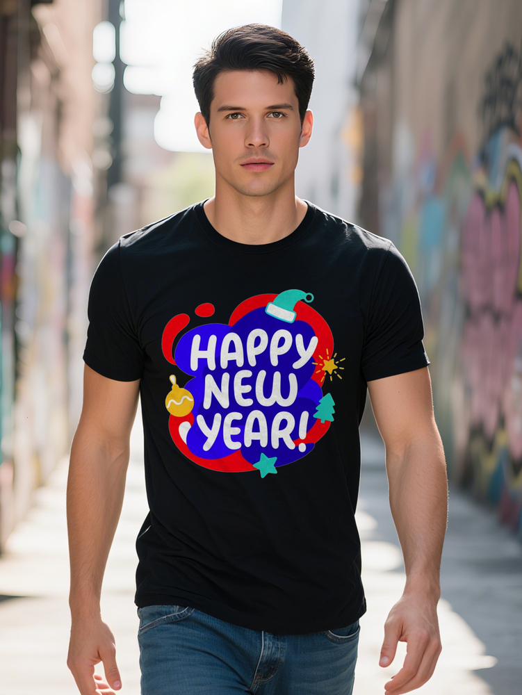 Men S Casual Crew Neck T Shirt Knit Fabric Slight Stretch Regular Fit Alphabet Pattern with Festive Graphic for