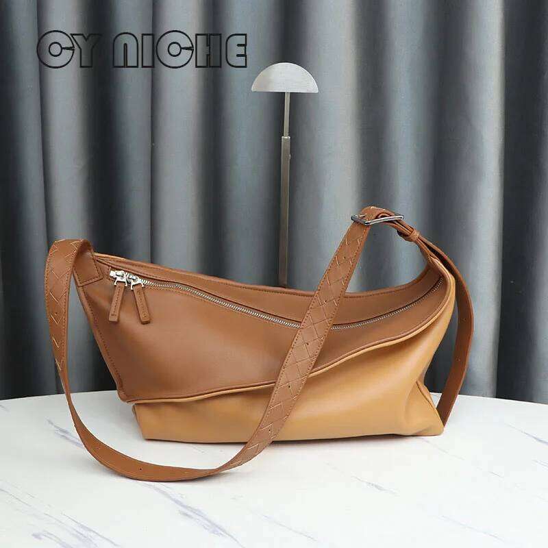 Genuine Leather Women S Handbag Splicing Shoulder Neutral Style Color Contrasting Dumpling Bag