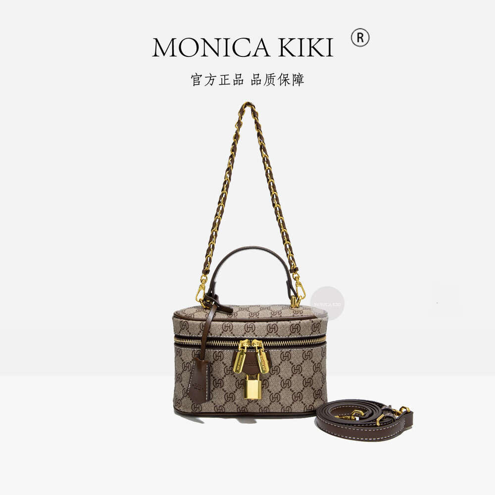 Gray Monica Qiqi Letter Series Handheld Chain Lunch Box Small Square Bag for Women 2025 New Single Shoulder Crossbody