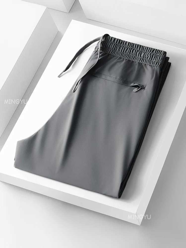Summer High Stretch Smooth Ice Silk Casual Pants Men Thin Soft Elastic Waist Korean Gray Sweatpants Sports Jogging Trousers Men W250812