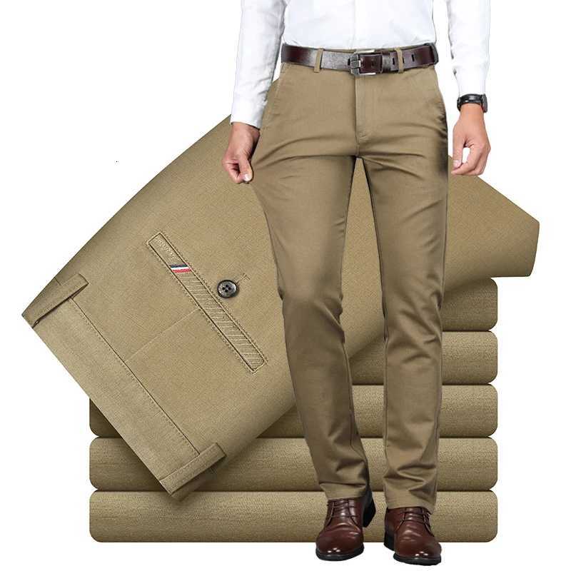 98% Cotton Mens Business Formal Office Trousers Classic Fashion Straight Stretch Casual Pants Solid Color Male W250812