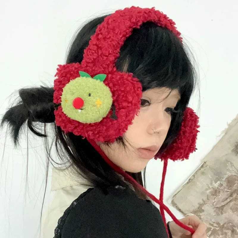 ute Apple Shape Design Red Plush Earmuffs for Women Autumn and Winter Warm Ear Protection Fashion Versatile Straps Hairband XJ250812