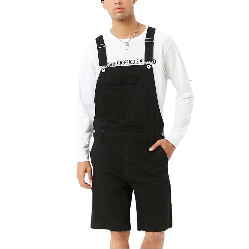 New Retro Mens Jeans Denim Ripped Shorts One-piece Overalls Bib Knee Length Pants Black Jumpsuit X250812