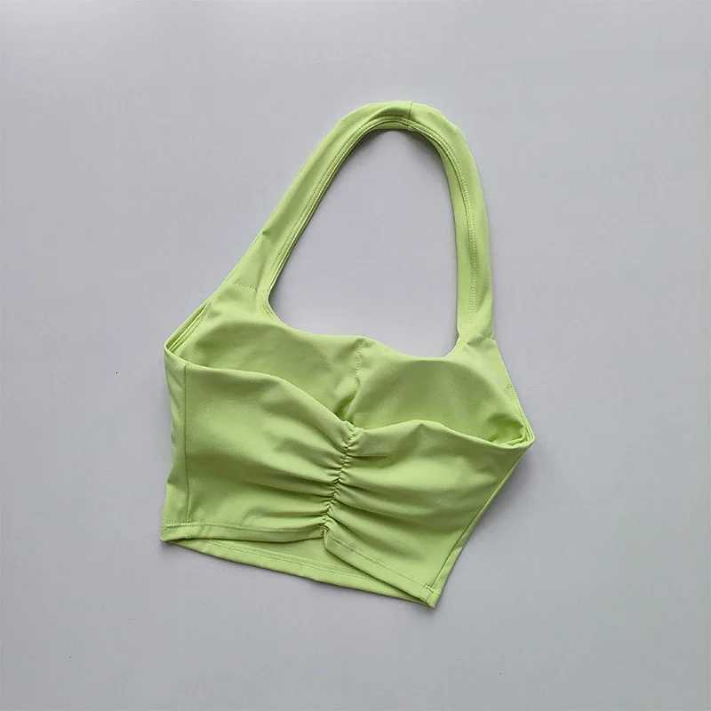 Summer New Sexy Hanging NeCK wiTH ChEST Pads Beautiful BaCK Sports Bra Womens Light Fashion Unique Pleated Sports Bra Z250812