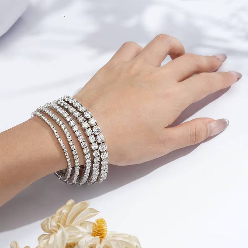 Hot Sell Moissanite Tennis Chain 3mm 4mm 5mm Best Color VS VVS Clarity Moissanite Silver S925 Tennis Bracelet