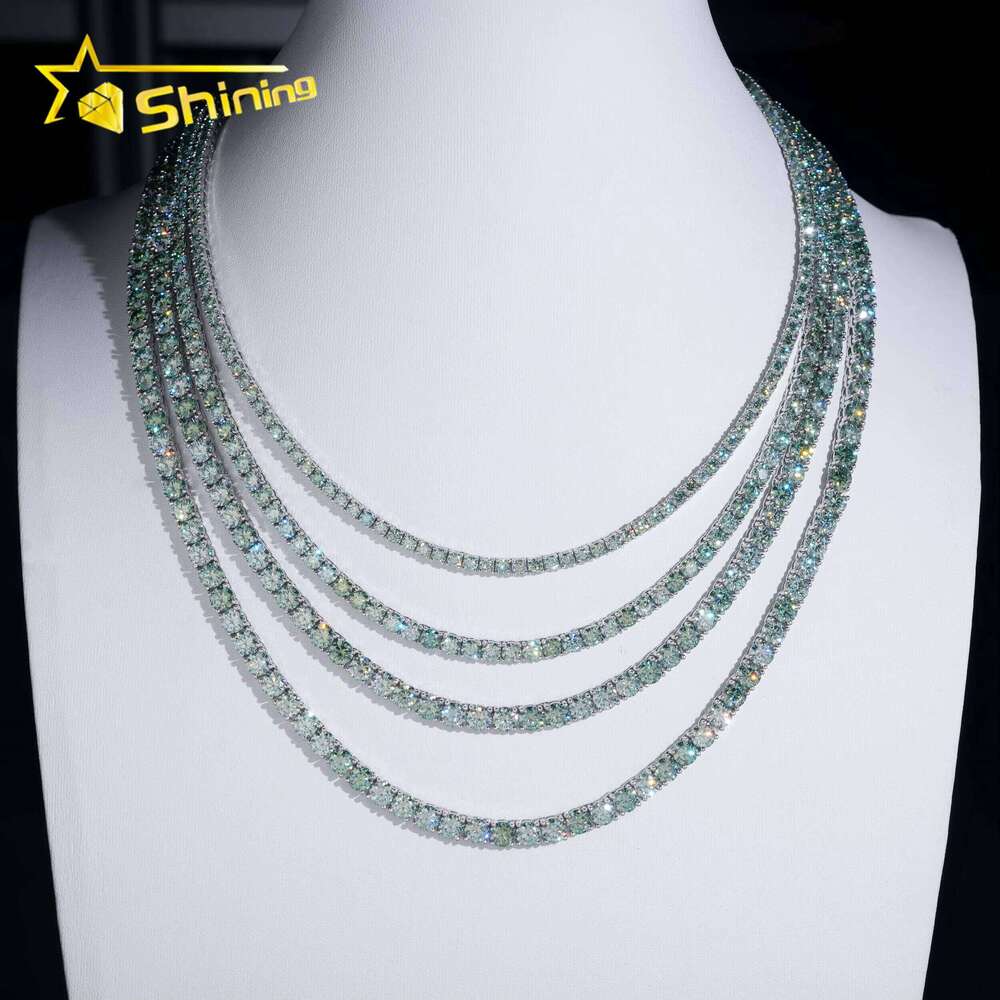 Hip Hop Iced Out Blue Green Color VVS Lab Moissanite Dia Sterling Sier 2MM 3MM 4MM Tennis Bracelet Chain Necklace