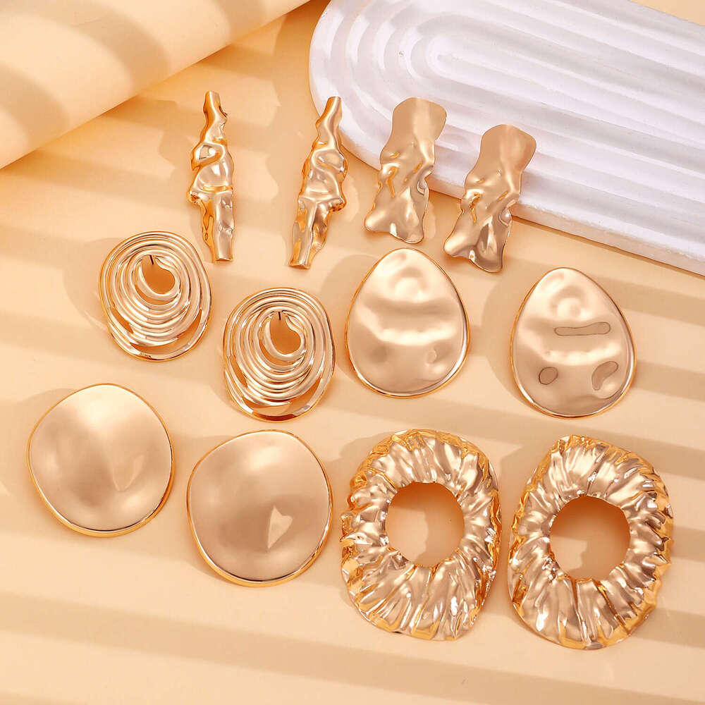 Exaggerated Metal Lava Wrinkle Texture Stud Irregular Geometric Earrings for Women
