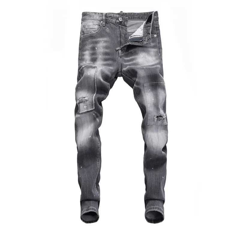 Latest designer high street fashion new mens jeans painted elastic slim fit washed vintage gray jeans hip-hop brand pants for men X250812