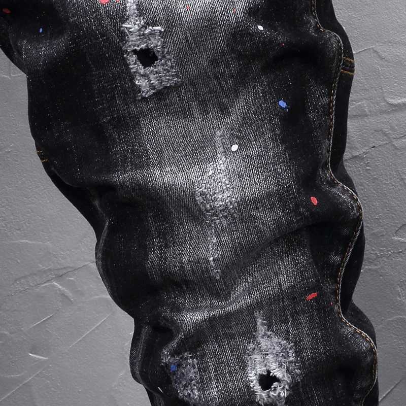 Street Fashion Men Jeans Retro Black Gray Stretch Slim Fit Painted Ripped Jeans Men Pocket Designer Vintage Denim Pants Hombre X250812