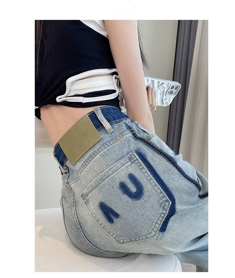 Womens High Waisted Jeans for Women Contrasting Letters Loose Fit Straight Leg Baggy Pants Z260313