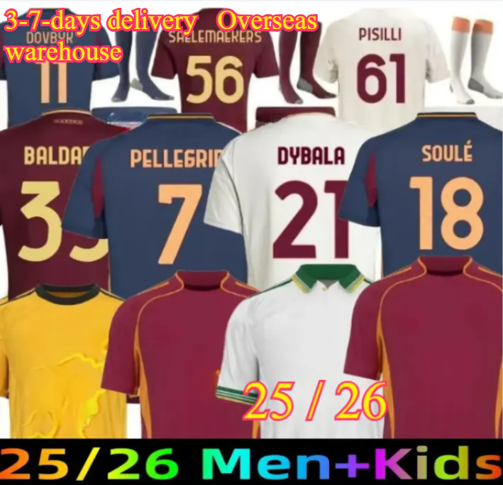 25 26 men kids soccer jersey football shirt 2025 2026 ROMA ABRAHAM PAREDES DYBALA MANCINI E LE FEE ZALEWSKI EL SHAARAWY ROME