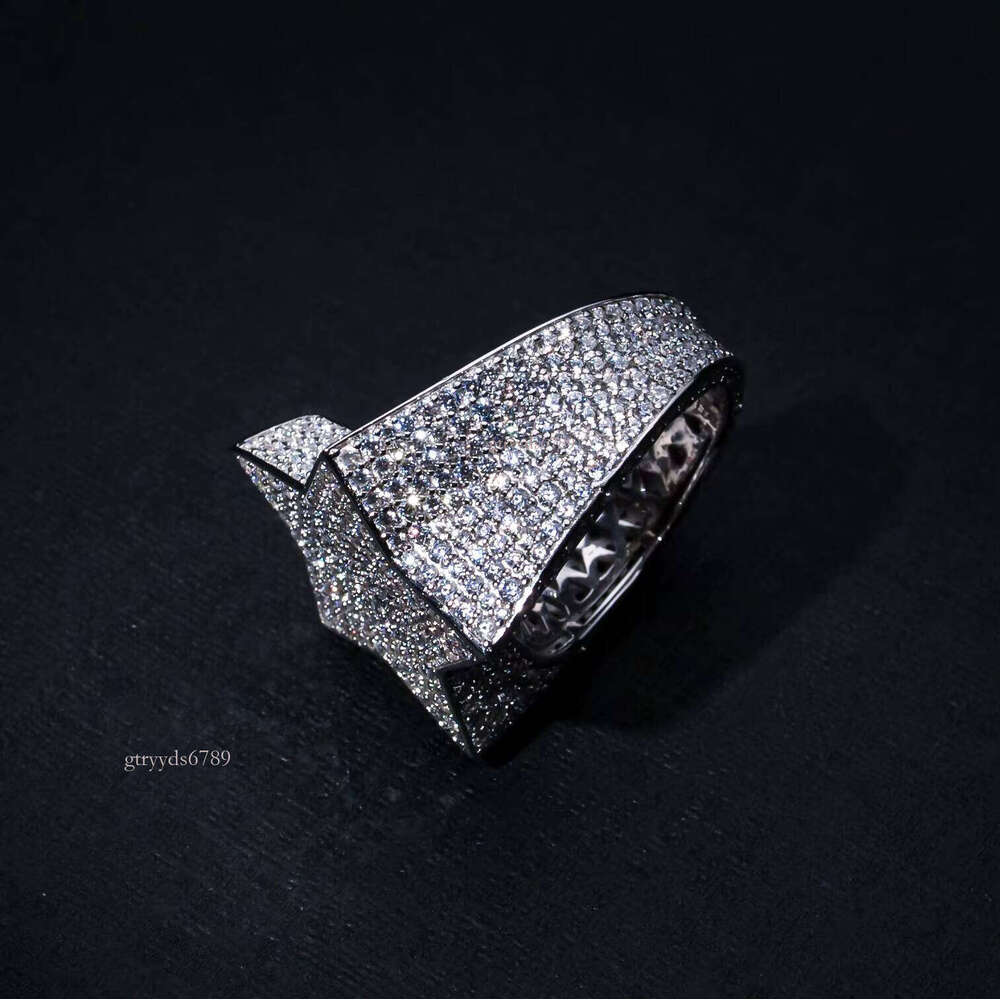Hip-Hop Rock Style Iced Out 5-Point S Plated White Gold with DEF VVS Moissanite Men's Ring Popular Star Fashion